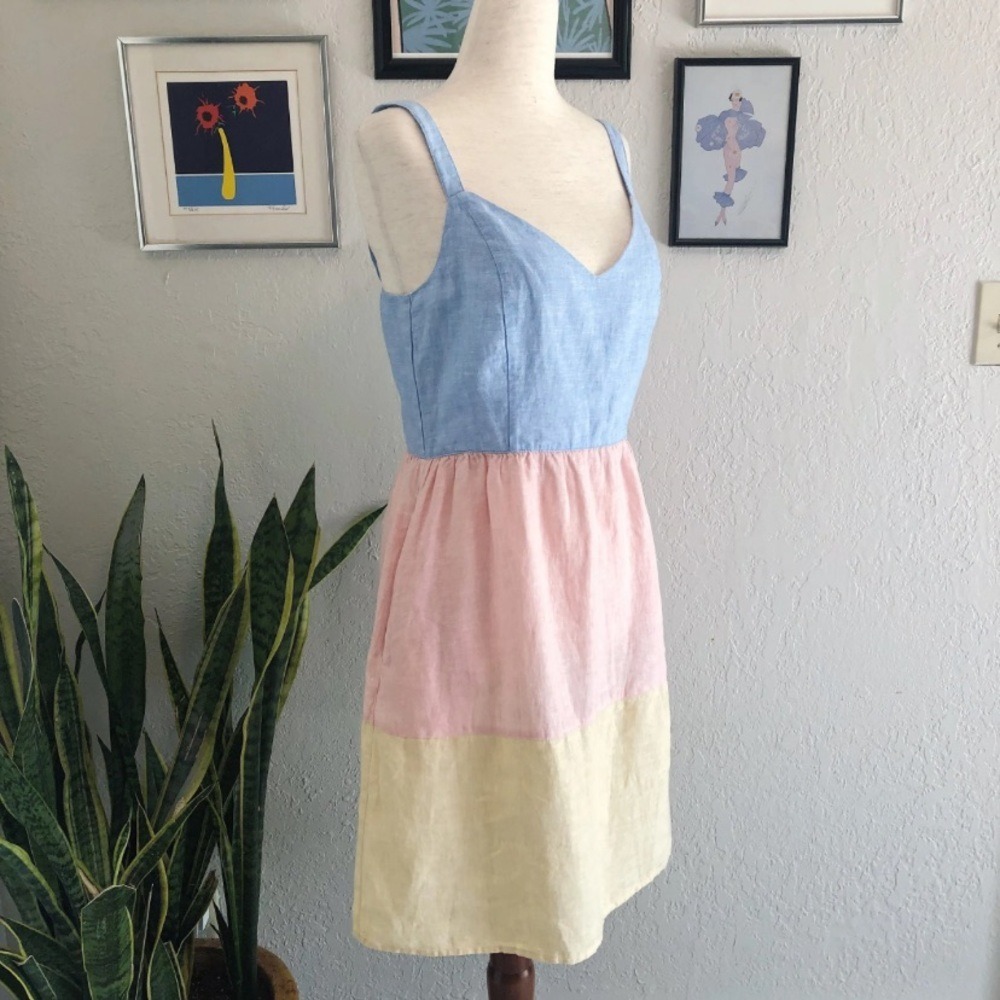 Cynthia Rowley‎ Pastel Colorblock Linen Short SunDress - Blue, Pink, Yellow